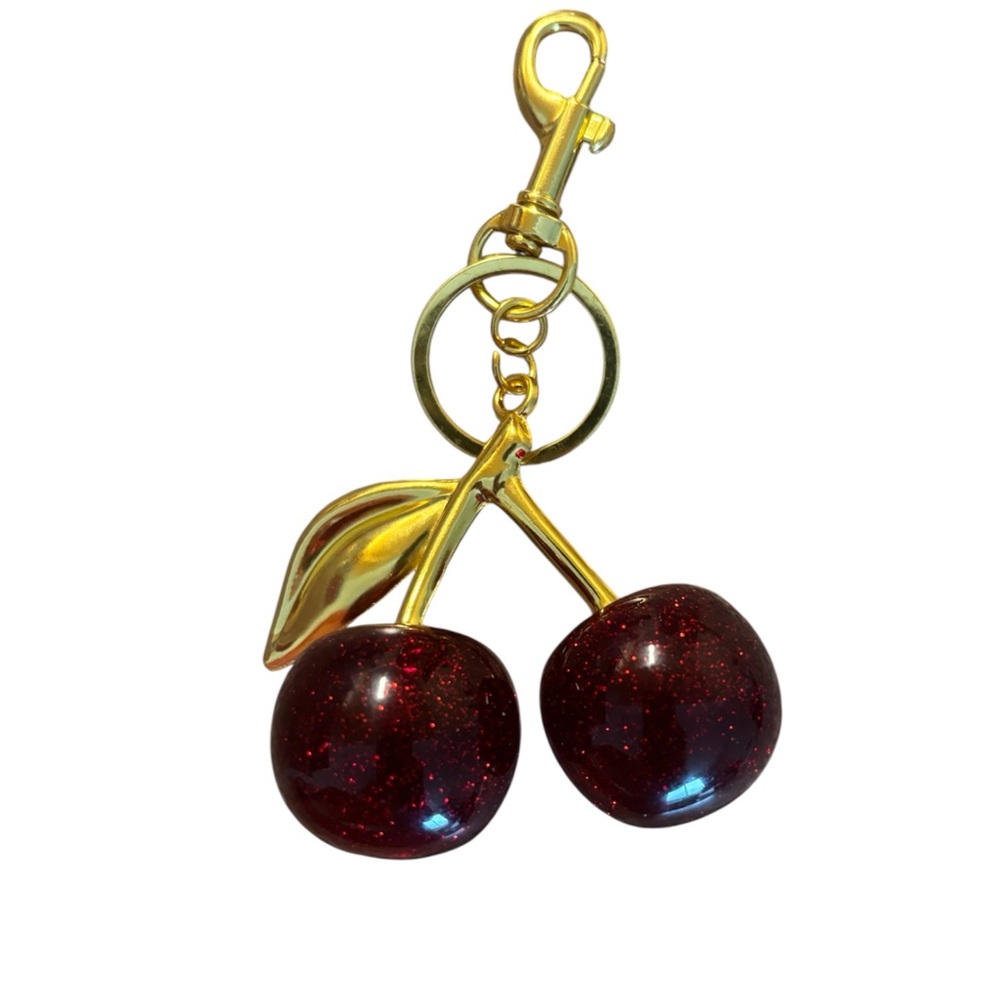Cherry Keychain with Gold Accents